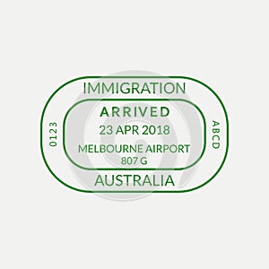 Melbourne passport stamp. Australia airport visa stamp or immigration sign. Custom control cachet. Vector illustration. photo